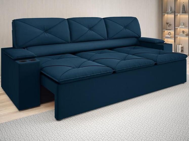 Imagem de Sofá com Porta Copos Retrátil e Reclinável Pop 2,05m Velosuede Petroleo - NETSOFAS