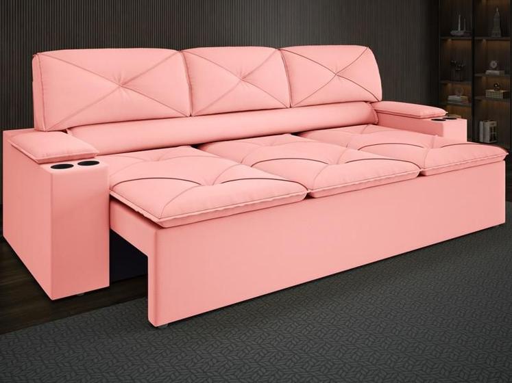 Imagem de Sofá com Porta Copos Retrátil e Reclinável Pop 2,05m Velosuede Rose - NETSOFAS