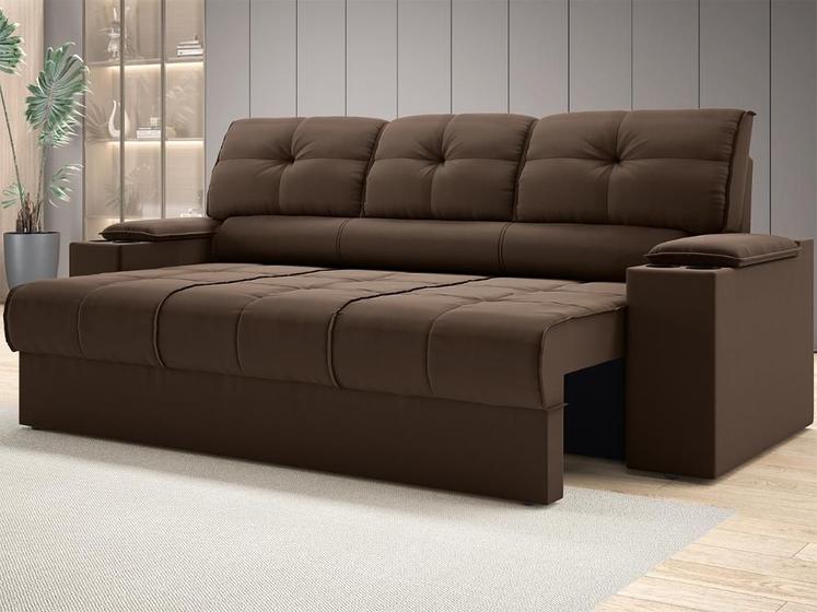Imagem de Sofá com Porta Copos Retrátil e Reclinável Tom 2,05m Velosuede - NETSOFAS