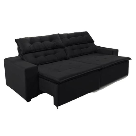 Sofá Concept 2 metros Retrátil e reclinável com Molas Suede Ligth Preto