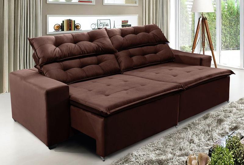 Imagem de Sofá Concept 2,10 metros Retrátil e reclinável com Molas Suede Light Marrom - Sofá na Web