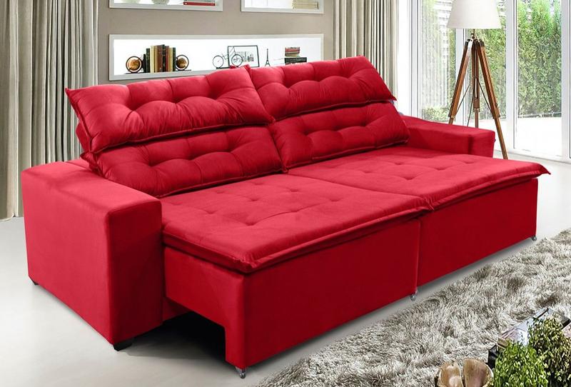 Imagem de Sofá Concept 2,10 metros Retrátil e reclinável com Molas Suede Light Vermelho - Sofá na Web