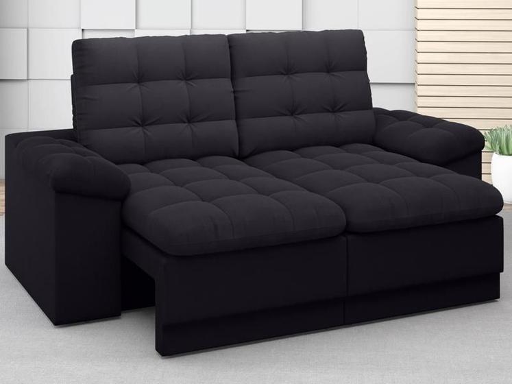 Imagem de Sofá Confort  1,80m Assento Retrátil e Reclinável Velosuede Preto - NETSOFAS