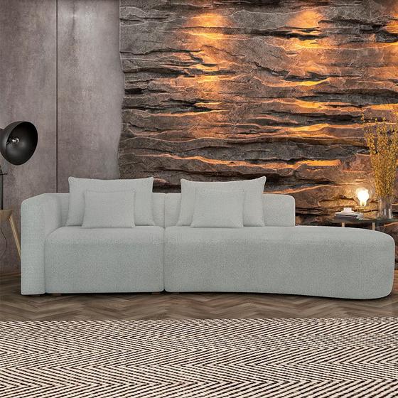 Imagem de Sofá Curvo Decorativo Kimiko 317Cm 3 Lugares Sala de Estar com Chaise Bouclê Cinza G52 - Gran Belo