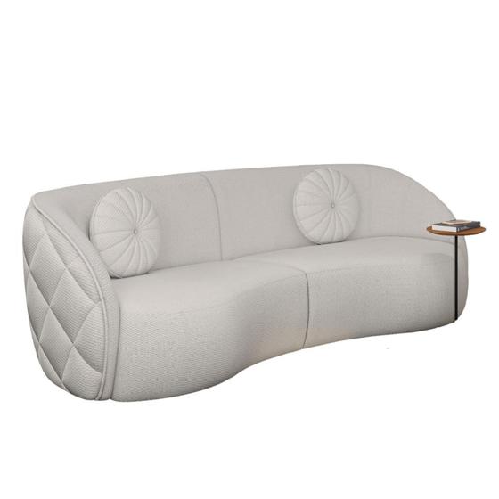 Imagem de Sofá Curvo Euphoria Em Bouclé Branco Luxuoso Com Almofadas