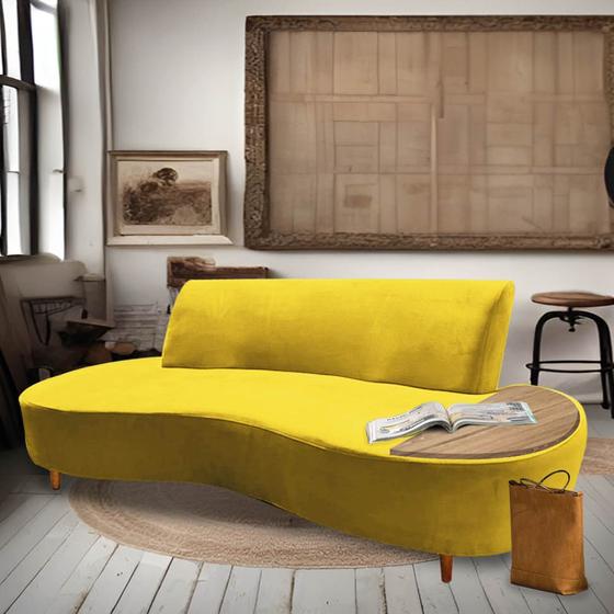 Imagem de Sofá Curvo Living Premium 3 Lugares material sintético Amarelo Com Apoio Lateral MDF Caramelo - Ahazzo Móveis