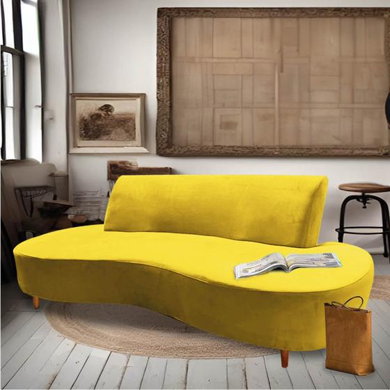 Imagem de Sofá Curvo Living Premium 3 Lugares Para Sala Quarto Escritório Suede Amarelo - Ahazzo Móveis