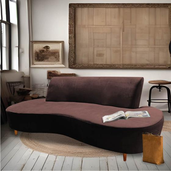 Imagem de Sofá Curvo Living Premium 3 Lugares Para Sala Quarto Escritório Suede Marrom - Ahazzo Móveis