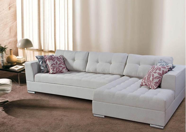 Sofa de 5 Lugares em L, Revestimento Sarja Branca - PIE001 Menor preço em Sofa de 5 Lugares em L, Revestimento Sarja Branca - PIE001