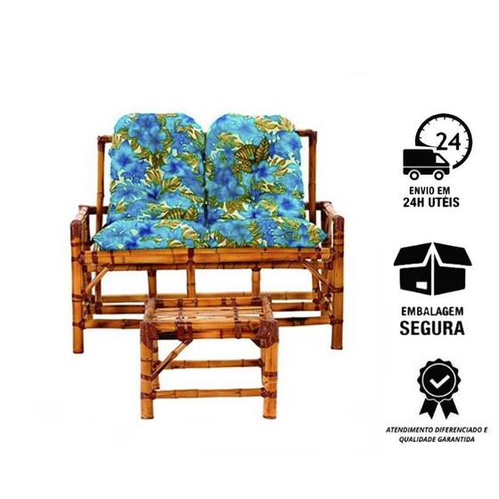 Imagem de Sofá De Bambu 2 Lugares Com Mesa De Centro P/ Varanda Oferta