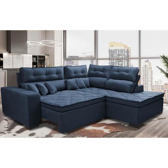 Imagem de Sofá de Canto 2,60x2,36m Retrátil e Reclinável com Molas Cama inBox Platinum Direito Suede Azul