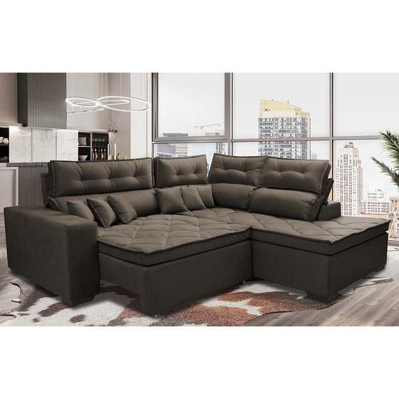 Imagem de Sofá de Canto 2,60x2,36m Retrátil e Reclinável com Molas Cama inBox Platinum Direito Suede Café