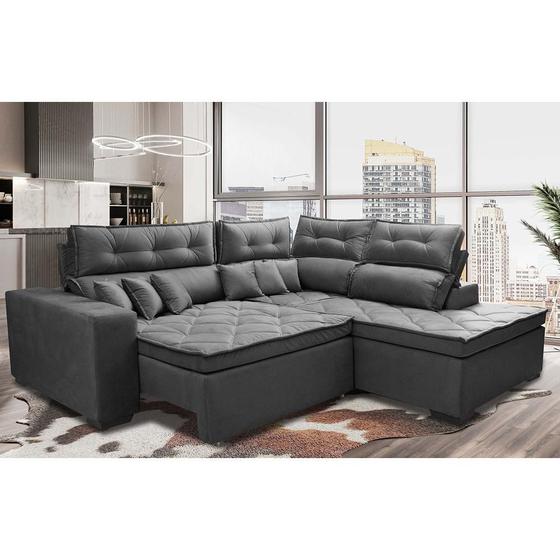 Imagem de Sofá de Canto 2,60x2,36m Retrátil e Reclinável com Molas Cama inBox Platinum Direito Suede Cinza