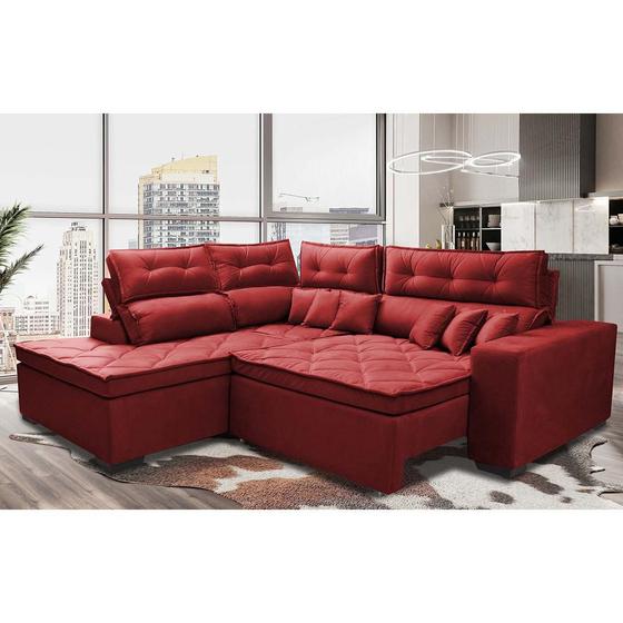 Imagem de Sofá de Canto 2,60x2,36m Retrátil e Reclinável com Molas Cama inBox Platinum Esquerdo Suede Vermelho