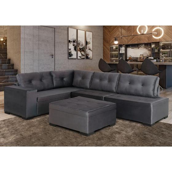 Sofá de Canto 3x2 Lugares Com Puff Chumbo Monaco Design Design