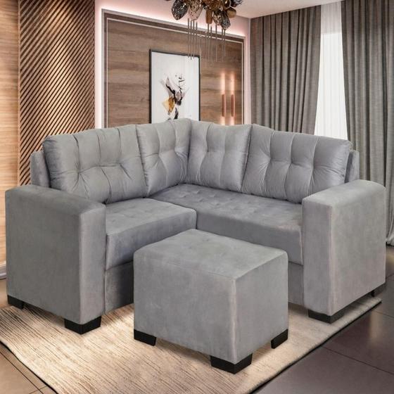 Sofá de Canto 3x2 Lugares Com Puff Viena Design Estofados Sofá de