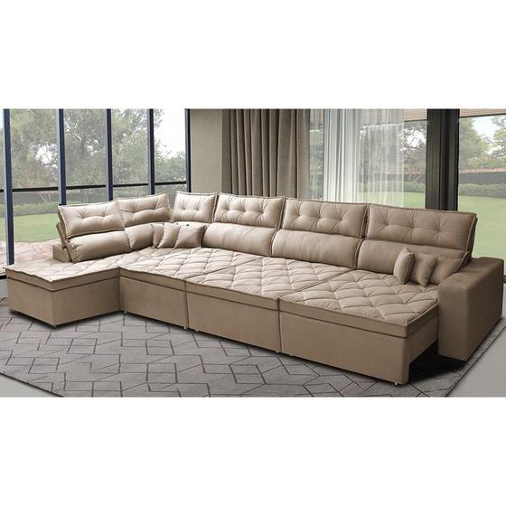 Sofá de Canto 4,80x2,36m Retrátil e Reclinável com Molas Cama inBox Platinum Esquerdo Suede Bege Menor preço em Sofá de Canto 4,80x2,36m Retrátil e Reclinável com Molas Cama inBox Platinum Esquerdo Suede Bege