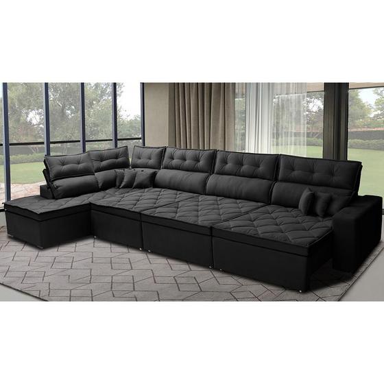 Imagem de Sofá de Canto 4,80x2,36m Retrátil e Reclinável com Molas Cama inBox Platinum Esquerdo Suede Preto