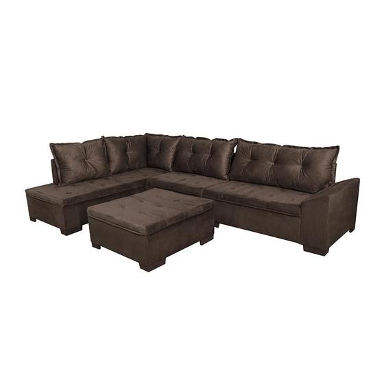 Imagem de Sofá de Canto 5 Lugares com Chaise Esquerdo Itapema Suede Café