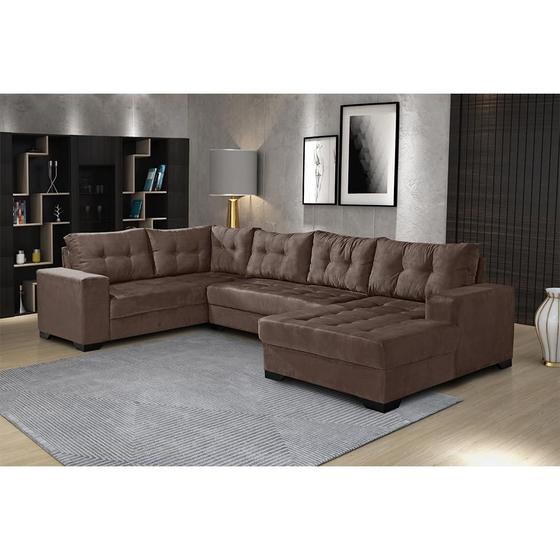 Imagem de Sofá de Canto 5 Lugares Dijon com Chaise Suede Marrom