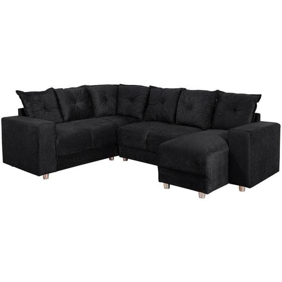 Sofá de Canto 5070 com Chaise 5 Lugares Suede e Almofadas Soltas Cor Preto é ruim? Sofá de Canto 5070 com Chaise 5 Lugares Suede e Almofadas Soltas Cor Preto é boa?
