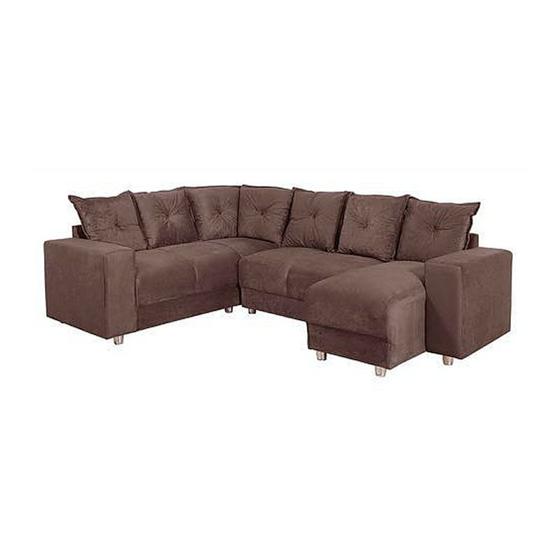 Imagem de Sofá de Canto 5070 com Chaise 6 Lugares Suede e Almofadas Soltas 190cm x 250cm Marrom