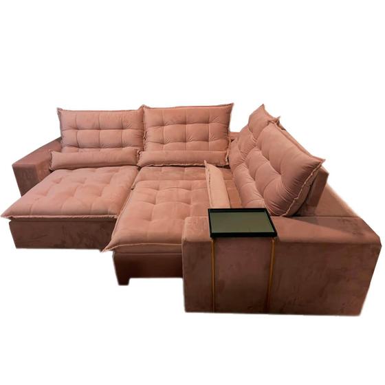 Sofá de Canto 6 Lugares Retrátil e Reclinável França Tecido Suede 300cm