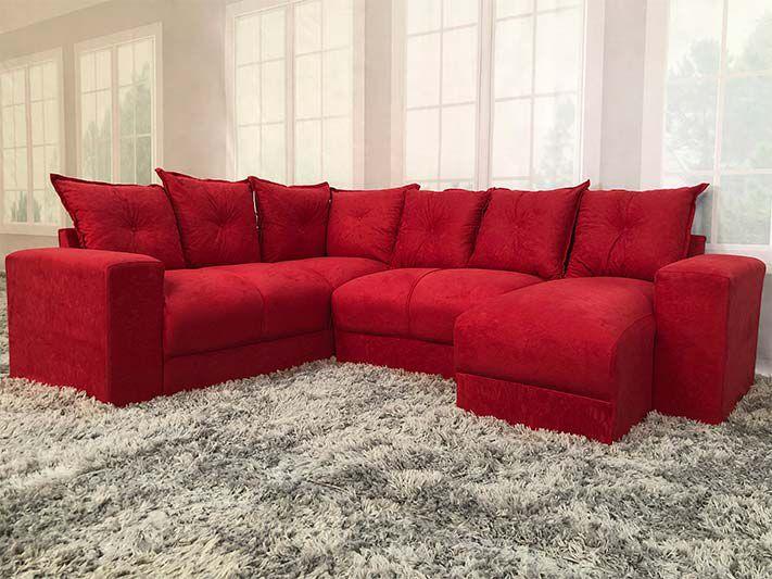 Imagem de Sofá de Canto Austria 5 Lugares com Chaise Suede Vermelho