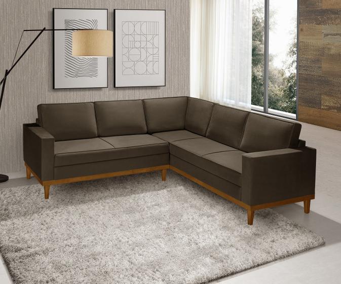 Imagem de Sofá De Canto Living 5 Lug. Toronto Com Base Retro Madeira de Reflorestamento - Veludo Marrom