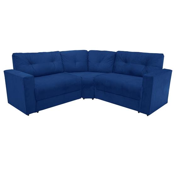 Sofá de canto pequeno 5 lugares Encosto fixo Sala Pequena Espuma D28 Azul sofabrica