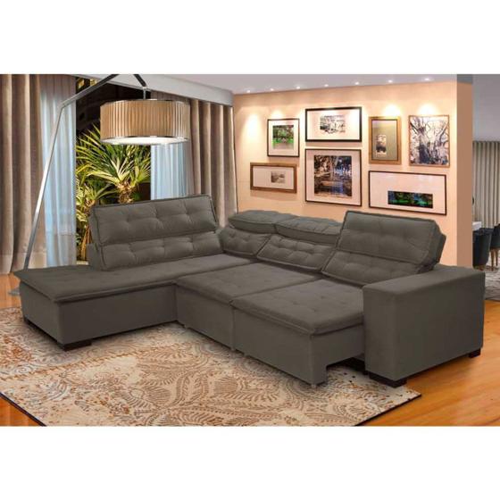 Imagem de Sofá de Canto Retrátil 5 Lugares Reclinável Chaise D 2,80 x 2,20 m Sttilo Marron/Cinza -MegaSul