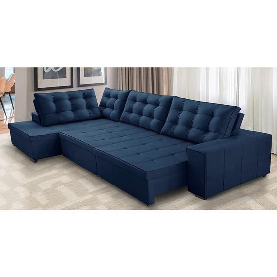 Imagem de Sofá de Canto Retrátil e Reclinável com Molas 3,00x2,00 Esq Jacke Suede Azul Adonai Estofados
