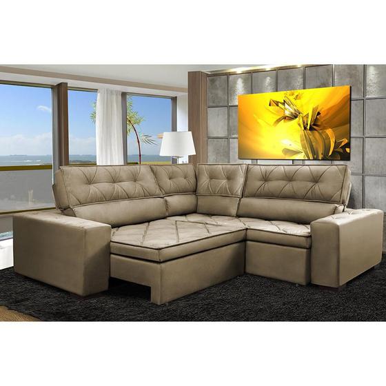 Imagem de Sofa de Canto Retrátil e Reclinável com Molas Cama inBox Austin 2,60m x 2,60m Suede Velusoft Castor