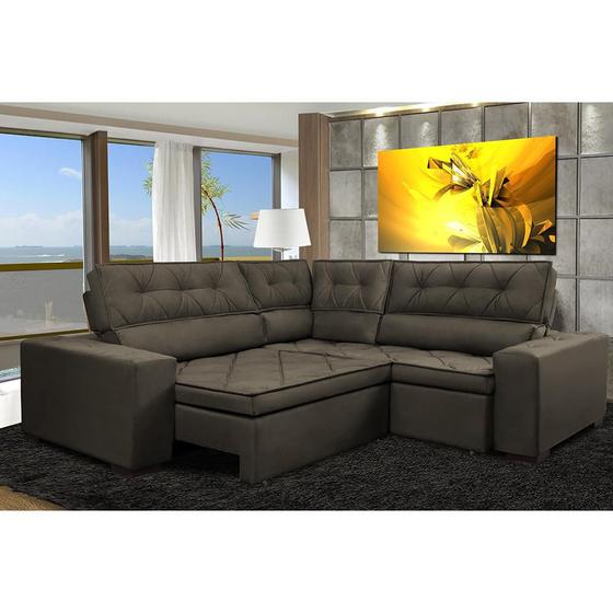 Imagem de Sofa de Canto Retrátil e Reclinável com Molas Cama inBox Austin 2,70m x 2,70m Suede Velusoft Café