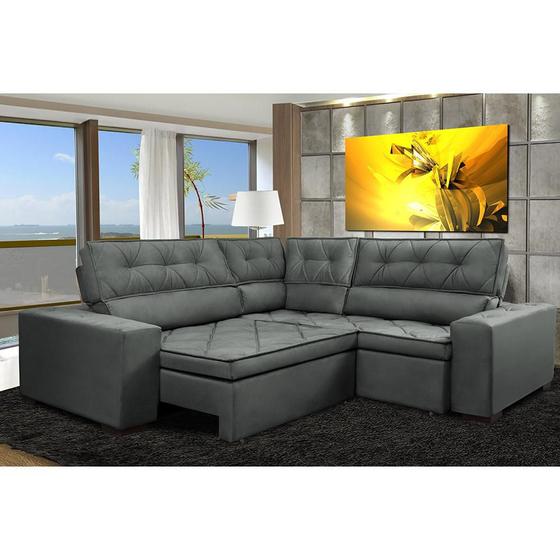 Imagem de Sofa de Canto Retrátil e Reclinável com Molas Cama inBox Austin 2,70m x 2,70m Suede Velusoft Cinza