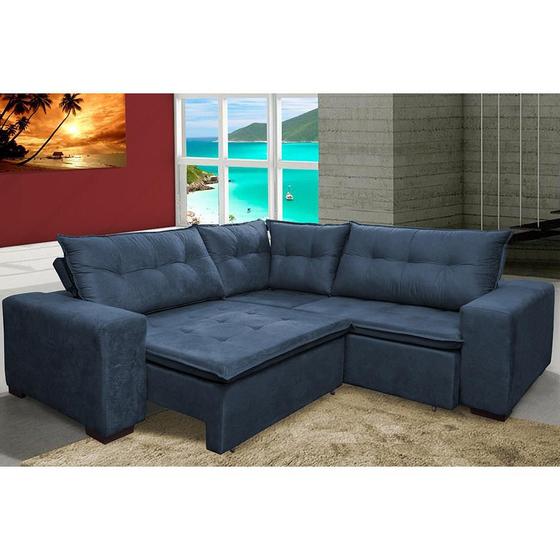 Imagem de Sofa de Canto Retrátil e Reclinável com Molas Cama inBox Oklahoma 2,20m Suede Velusoft Azul