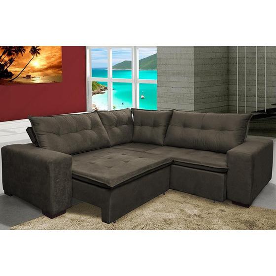 Imagem de Sofa de Canto Retrátil e Reclinável com Molas Cama inBox Oklahoma 2,20m Suede Velusoft Café