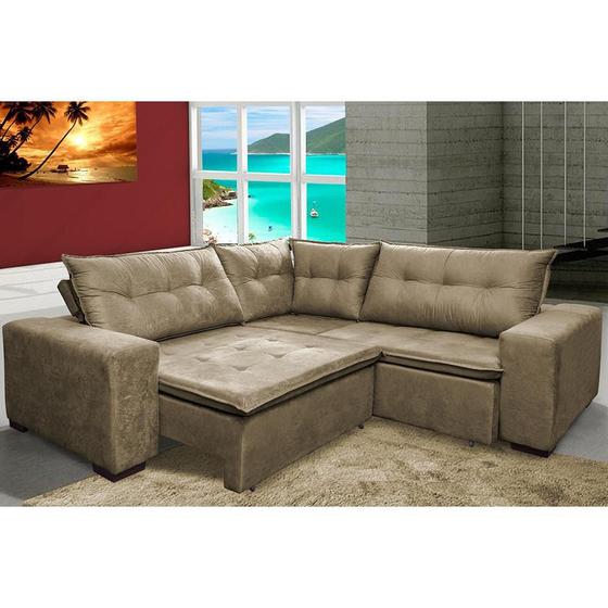 Imagem de Sofa de Canto Retrátil e Reclinável com Molas Cama inBox Oklahoma 2,20m Suede Velusoft Castor