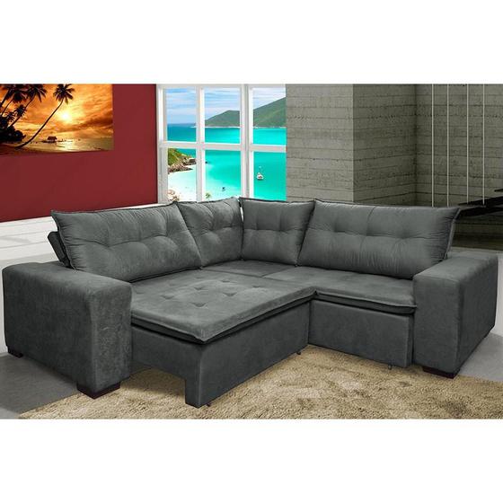 Imagem de Sofa de Canto Retrátil e Reclinável com Molas Cama inBox Oklahoma 2,20m Suede Velusoft Cinza