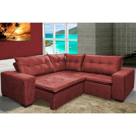 Imagem de Sofa de Canto Retrátil e Reclinável com Molas Cama inBox Oklahoma 2,40m Suede Velusoft Vermelho