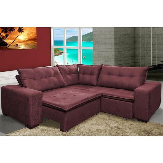 Imagem de Sofa de Canto Retrátil e Reclinável com Molas Cama inBox Oklahoma 2,40m Suede Velusoft Vinho