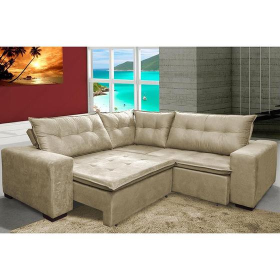 Imagem de Sofa de Canto Retrátil e Reclinável com Molas Cama inBox Oklahoma 2,60m Suede Velusoft Bege