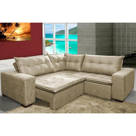 Imagem de Sofa de Canto Retrátil e Reclinável com Molas Cama inBox Oklahoma 2,70m Suede Velusoft Bege