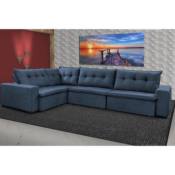 Imagem de Sofa de Canto Retrátil e Reclinável com Molas Cama inBox Oklahoma 3,45X2,41 ou 2,41X3,45 Azul