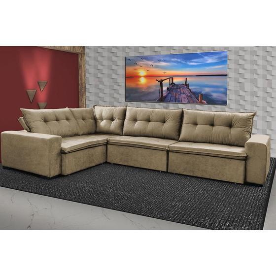 Imagem de Sofa de Canto Retrátil e Reclinável com Molas Cama inBox Oklahoma 3,45X2,41 ou 2,41X3,45 Castor