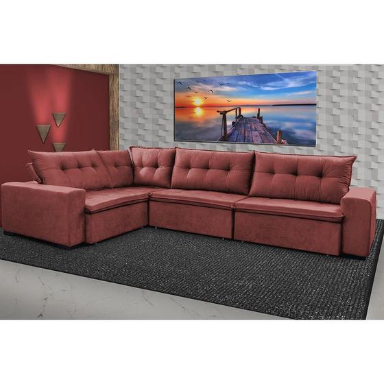 Imagem de Sofa de Canto Retrátil e Reclinável com Molas Cama inBox Oklahoma 3,45X2,41 ou 2,41X3,45 Vermelho