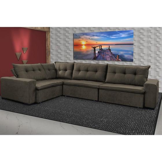 Imagem de Sofa de Canto Retrátil e Reclinável com Molas Cama inBox Oklahoma 3,65X2,51 ou 2,51X3,65 Café