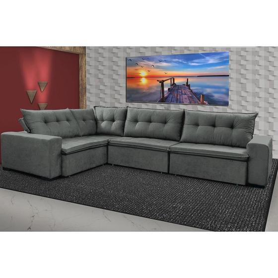 Imagem de Sofa de Canto Retrátil e Reclinável com Molas Cama inBox Oklahoma 3,85X2,61 ou 2,61X3,85 Cinza