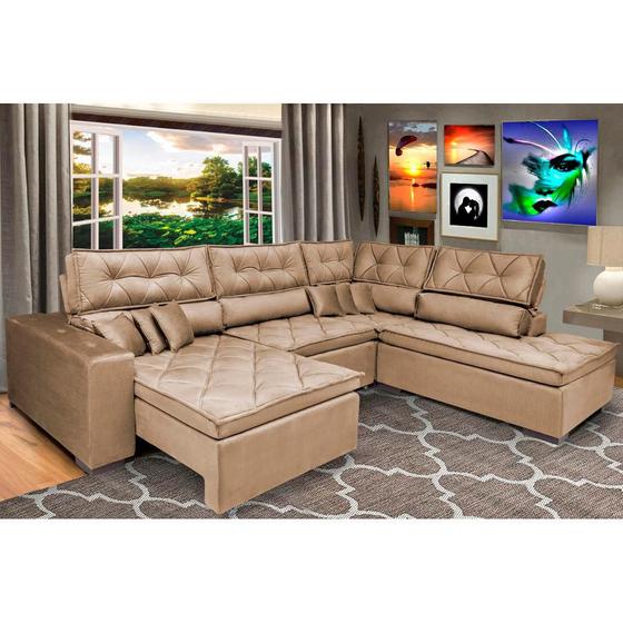 Imagem de Sofá de Canto Retrátil e Reclinável com Molas Cama inBox Platinum 3,40x2,36 Tecido Suede Castor