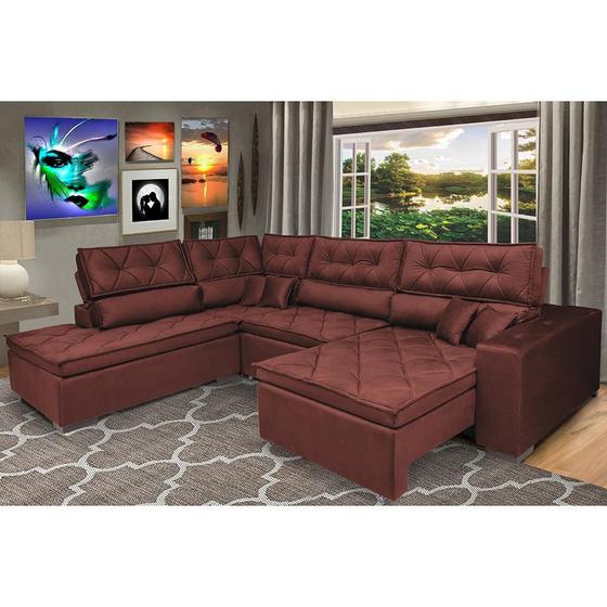Imagem de Sofá de Canto Retrátil e Reclinável com Molas Cama inBox Platinum Esquerdo 3,00x2,36 Suede Vinho